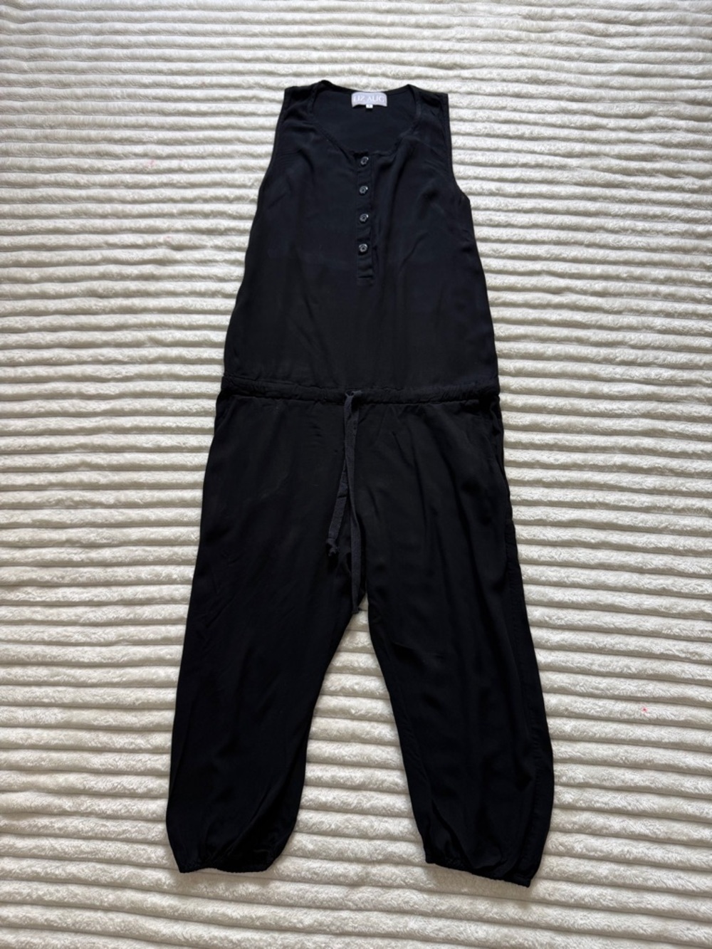 Liz Alig Black Sleeveless Jumpsuit Button Front Drawstring Waist Size S